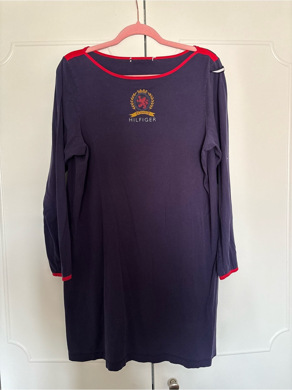 Vintage Tommy Hilfiger Navy Long Sleeve Nightshirt with Red Trim